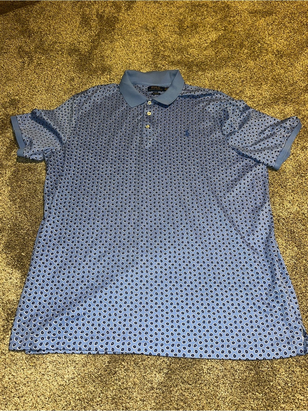Polo by Ralph Lauren Men's Blue Graphic Knit Polo Shirt w/ Logo - XXL Euc